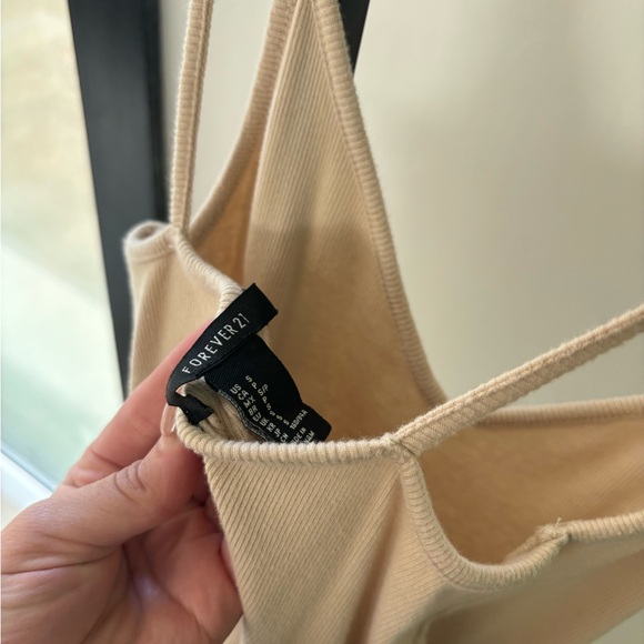 Ribbed Cream Spaghetti Strap Dress - Picture 3 of 3